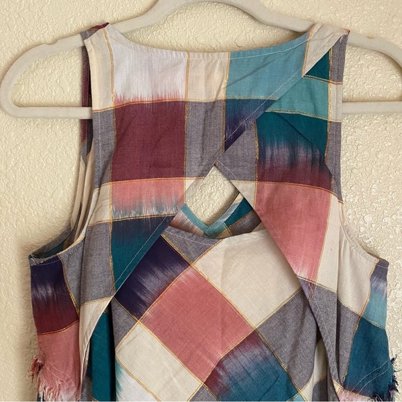 Anthropologie Maeve Metallic Patchwork Plaid Sleeveless Boho Lagenlook Dress - Picture 6 of 11